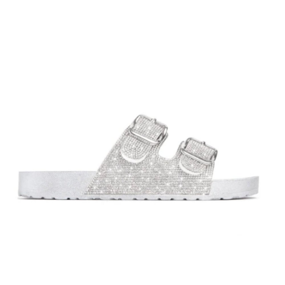 !!RESTOCKED!! Embellished Buckle Sandals - Silver - Picture 2 of 7